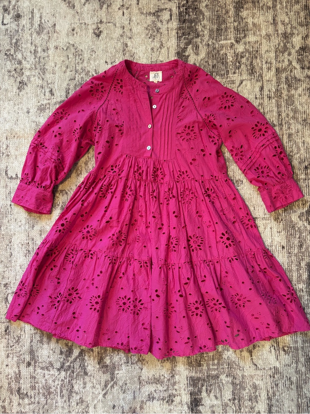 dRA Los Angeles Two piece Eyelet Tiered Mini Dress in bright pink